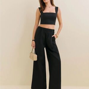 Reformation Linen Black Wide-Leg Pants